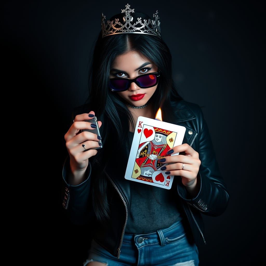Rebellious Young Woman Burns King of Hearts Playing Card in ...