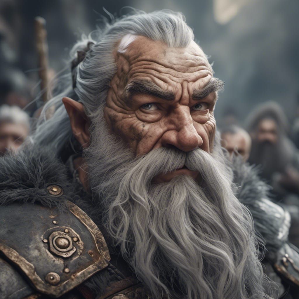 Fierce Old Dwarf Warrior Portrait in Hyperreal Style