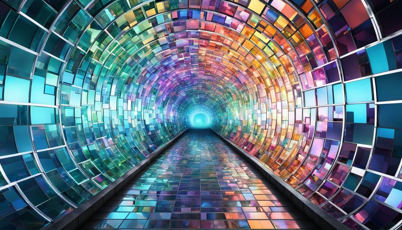 Vibrant Glass Tunnel Portal Descending from Heaven