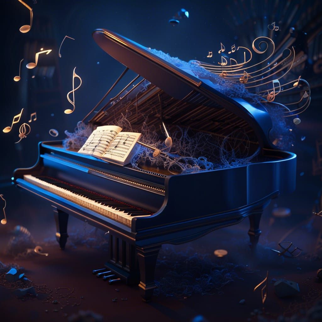 Surreal Piano with Flying Sheet Music