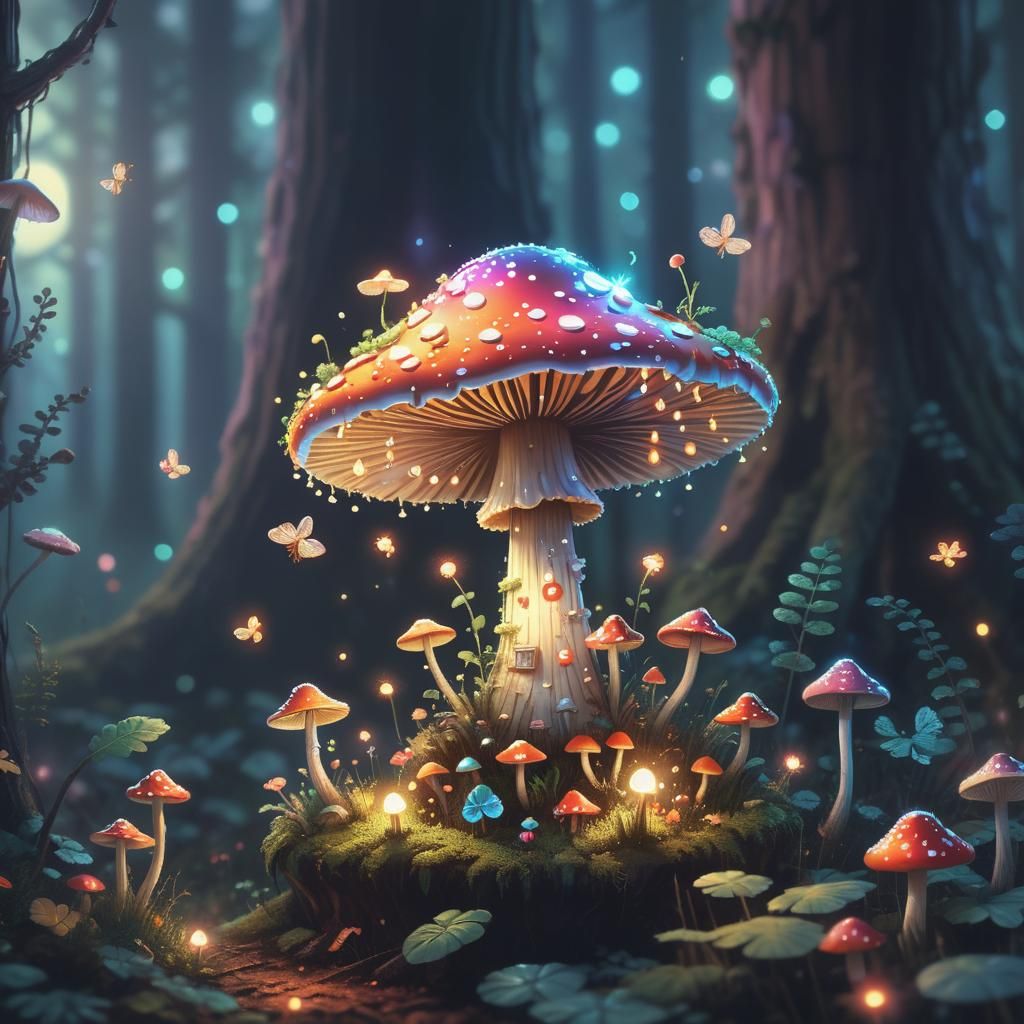 Whimsical Fairy Mushroom in 8-Bit Pixel Art