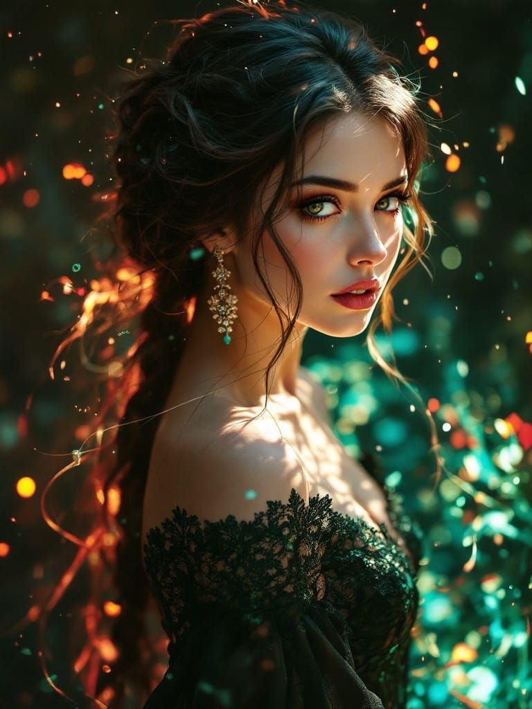 Glamorous Portrait in Emerald Elegance
