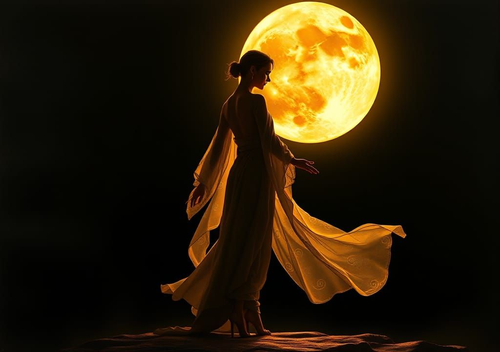 Silhouette Against Moon with Golden Light