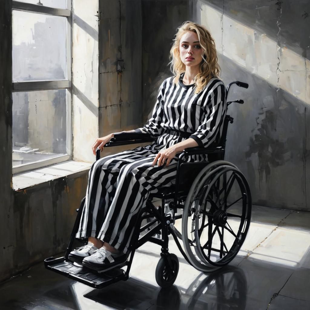 Woman in Wheelchair: Acrylic Painting in Prison Cell