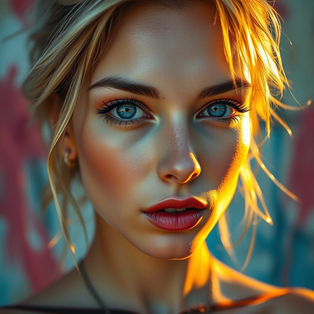Woman with Blue Eyes in Oil Painting Style