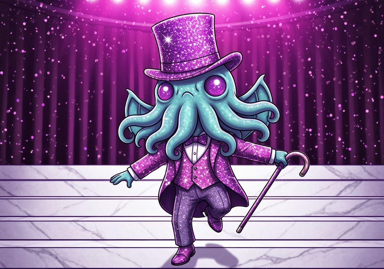 Chibi Cthulhu Tap Dancing on Stage in Pop Surrealism Style