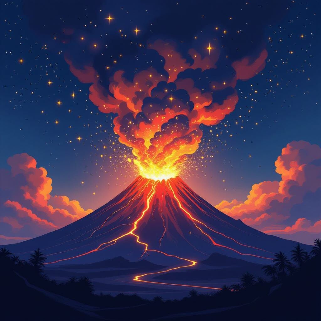 Glittering Volcano Eruption in Ethereal Style