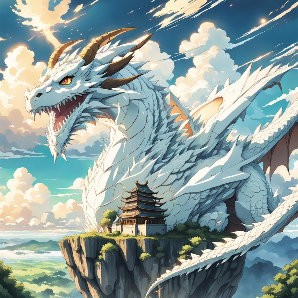 Anime Manga Girl Dragon in Ghibli Style
