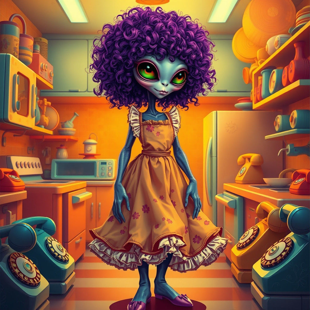 Alien Chef in Futuristic Kitchen, Abstract Expressionism Sty...