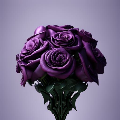 Ethereal Liquid Metal Roses in Deep Purple, Melting in Vivid...