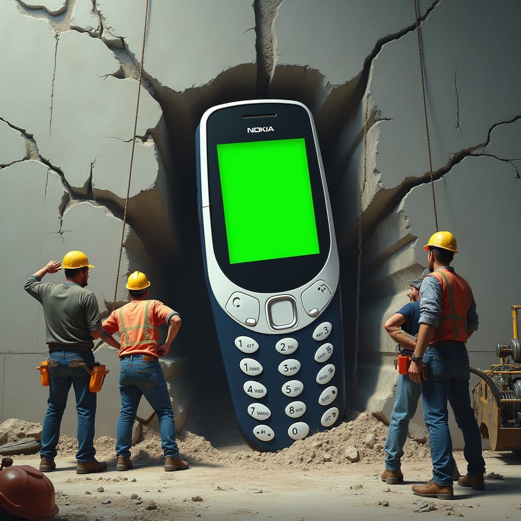 Indestructible Nokia 3310 Embedded in Concrete Wall
