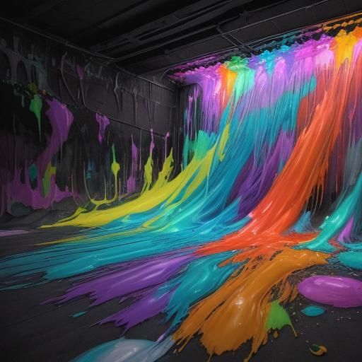 Rainbow Ghost in Cave, Graffiti Art Style