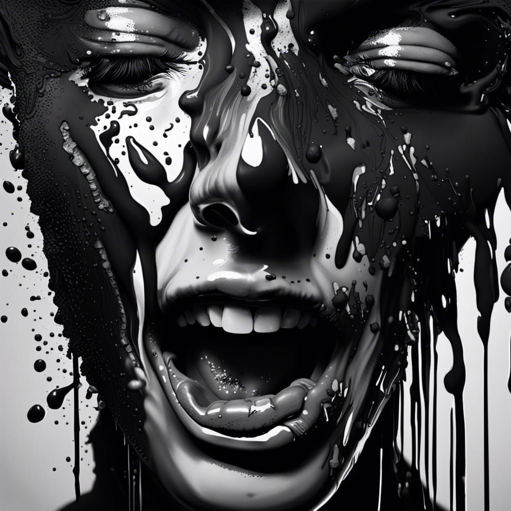 Melting Face with Paint Splash in Black and White