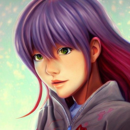 Realistic Portrait of Purple-Haired Woman in Ethereal Style