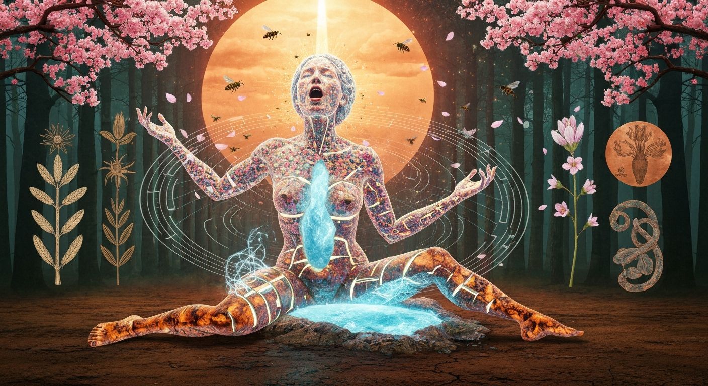 Mystical Shaman Sings Under Moonlight in Enchanted Forest