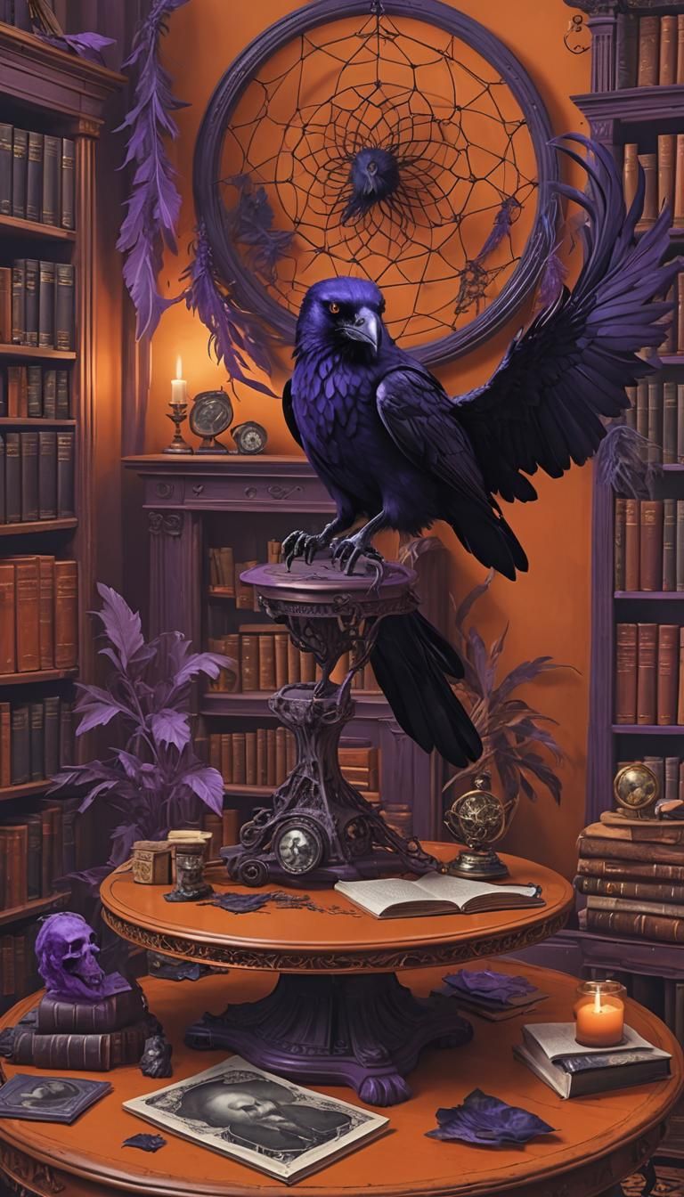 Purple Raven and Wolf Dreamcatcher in Library