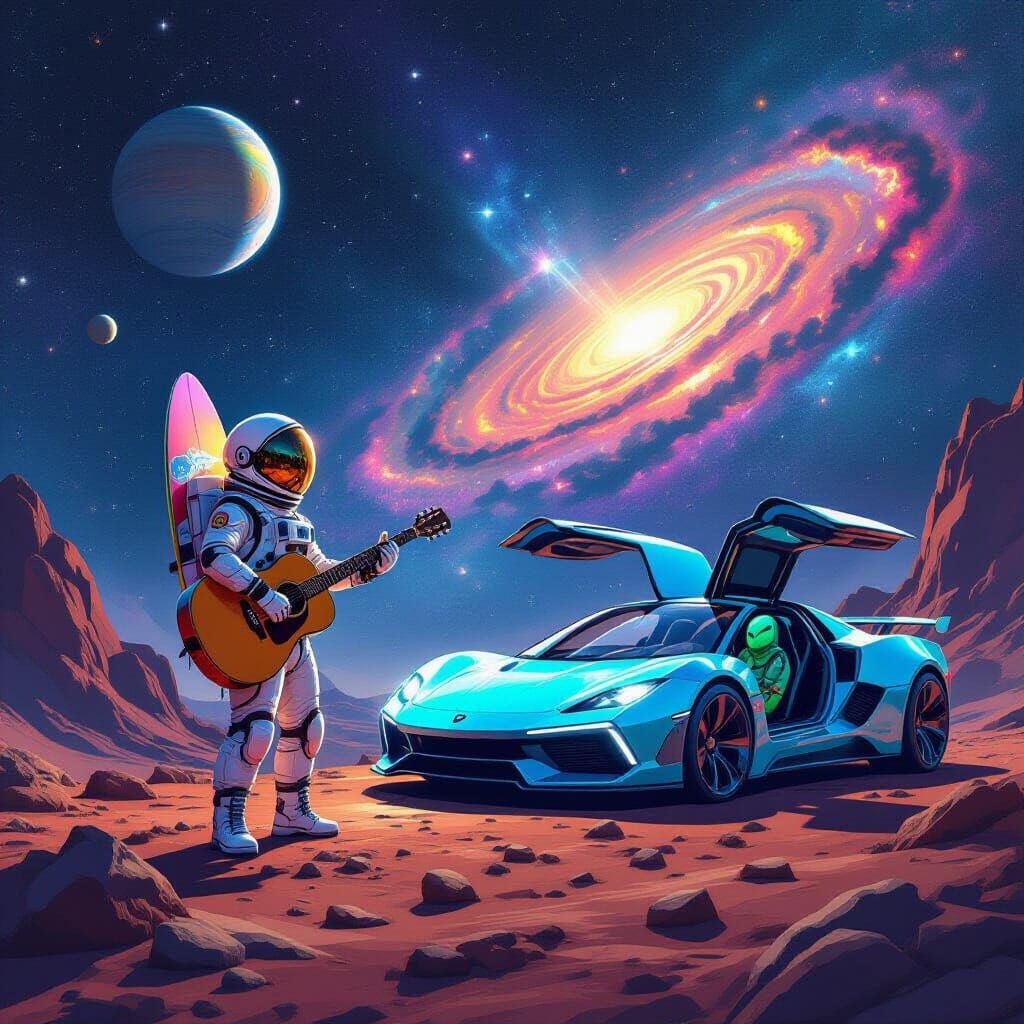 Astronaut Hitchhikes Space in Alien Car