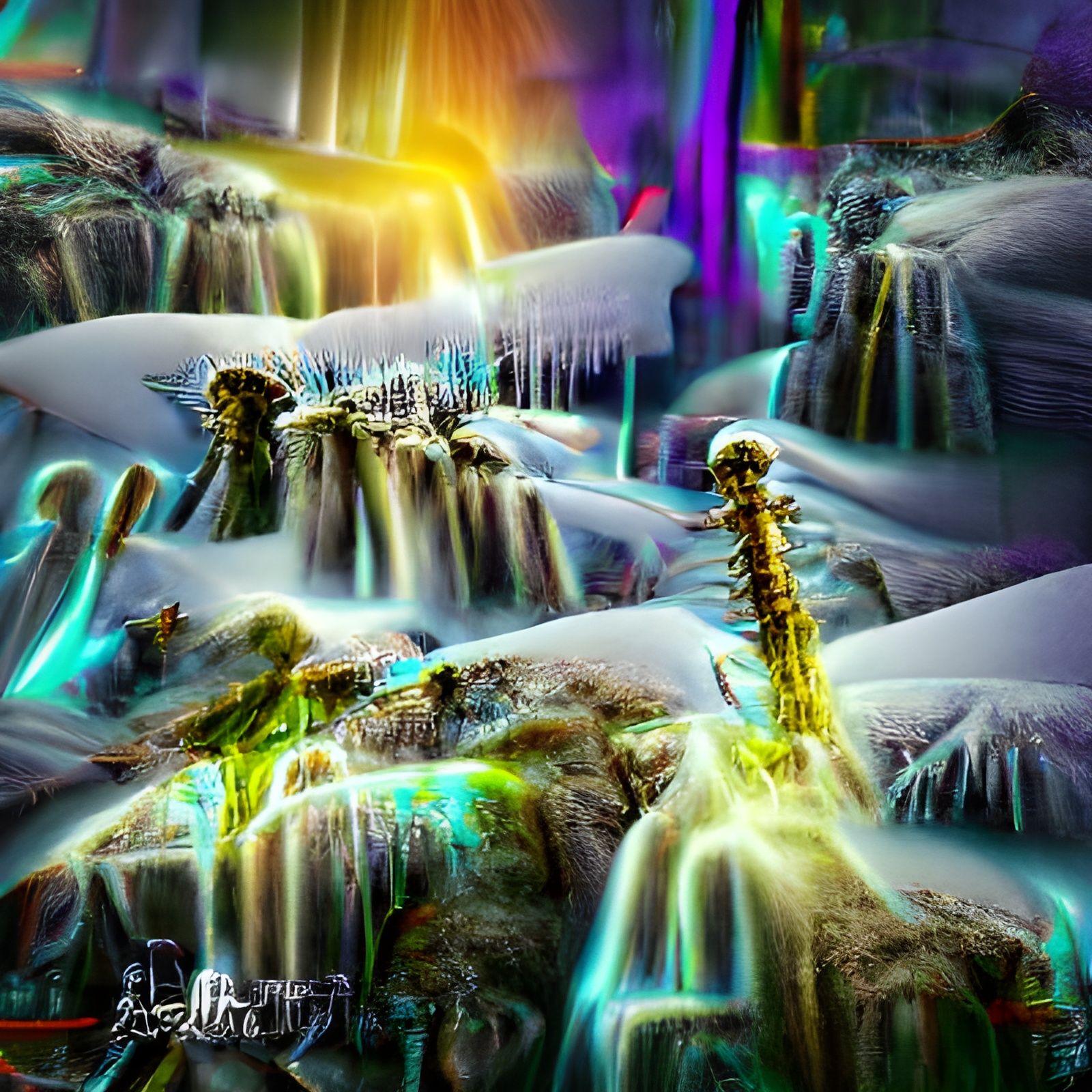 Psychedelic Alien Mountain Landscape with Frozen Nitrogen