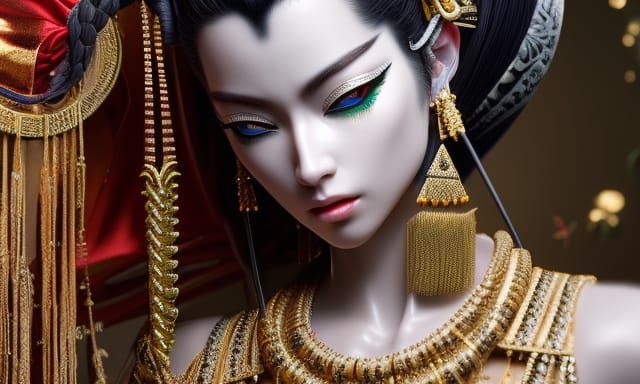 Yolandi Visser Geisha Before Godzilla, Hyperrealistic Digita...