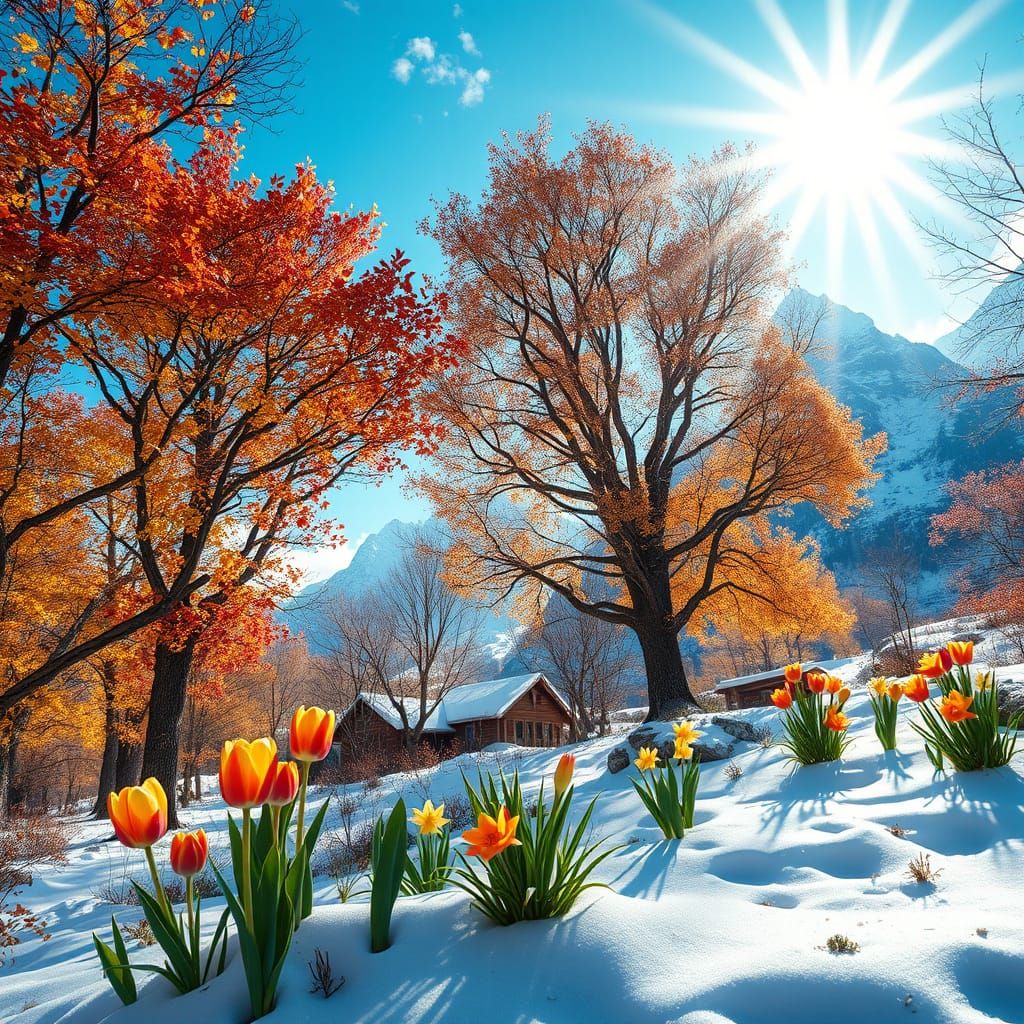 Breathtaking Fantasy Landscape in Vibrant Autumn and Spring