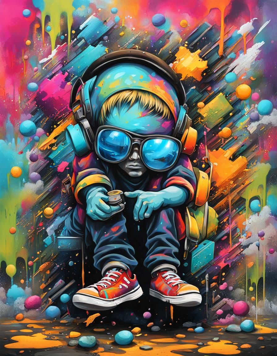 Colorful Graffiti Splash Art with Polychromatic Elements