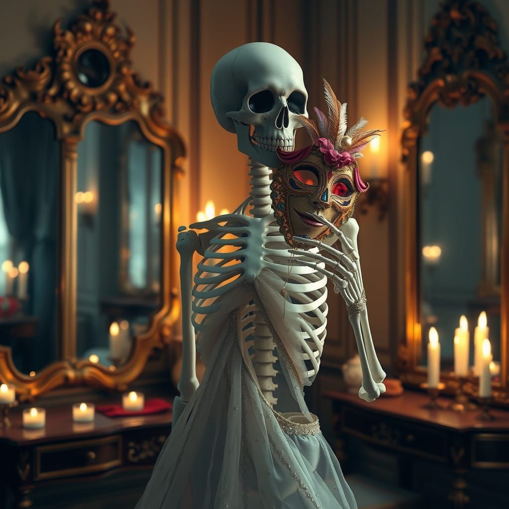 Skeletal Beauty in Lavish Dressing Room