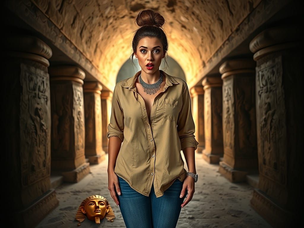 Elegant Woman Surprised in Ancient Cleopatra Tomb