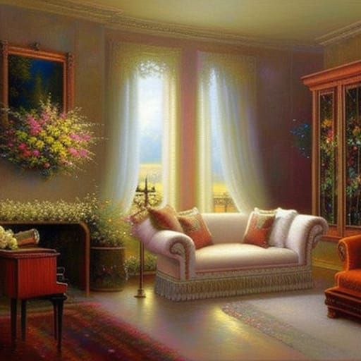 Cozy Living Room with Fireplace in Ethereal Style