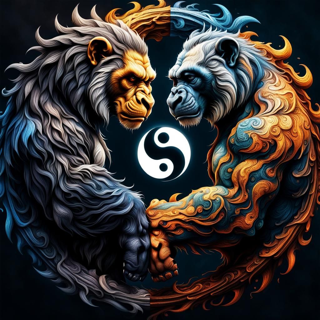 Yin and Yang Elemental Apes in HDR