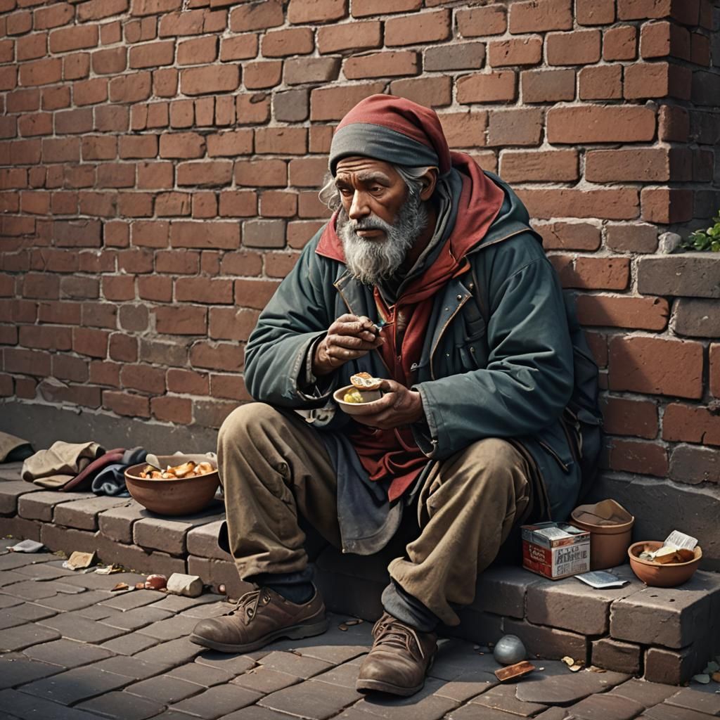 Homeless Man and Santa: Detailed Matte Painting
