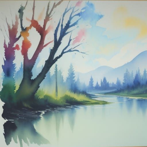 Impressionist Gouache Painting of a Morning Landscape