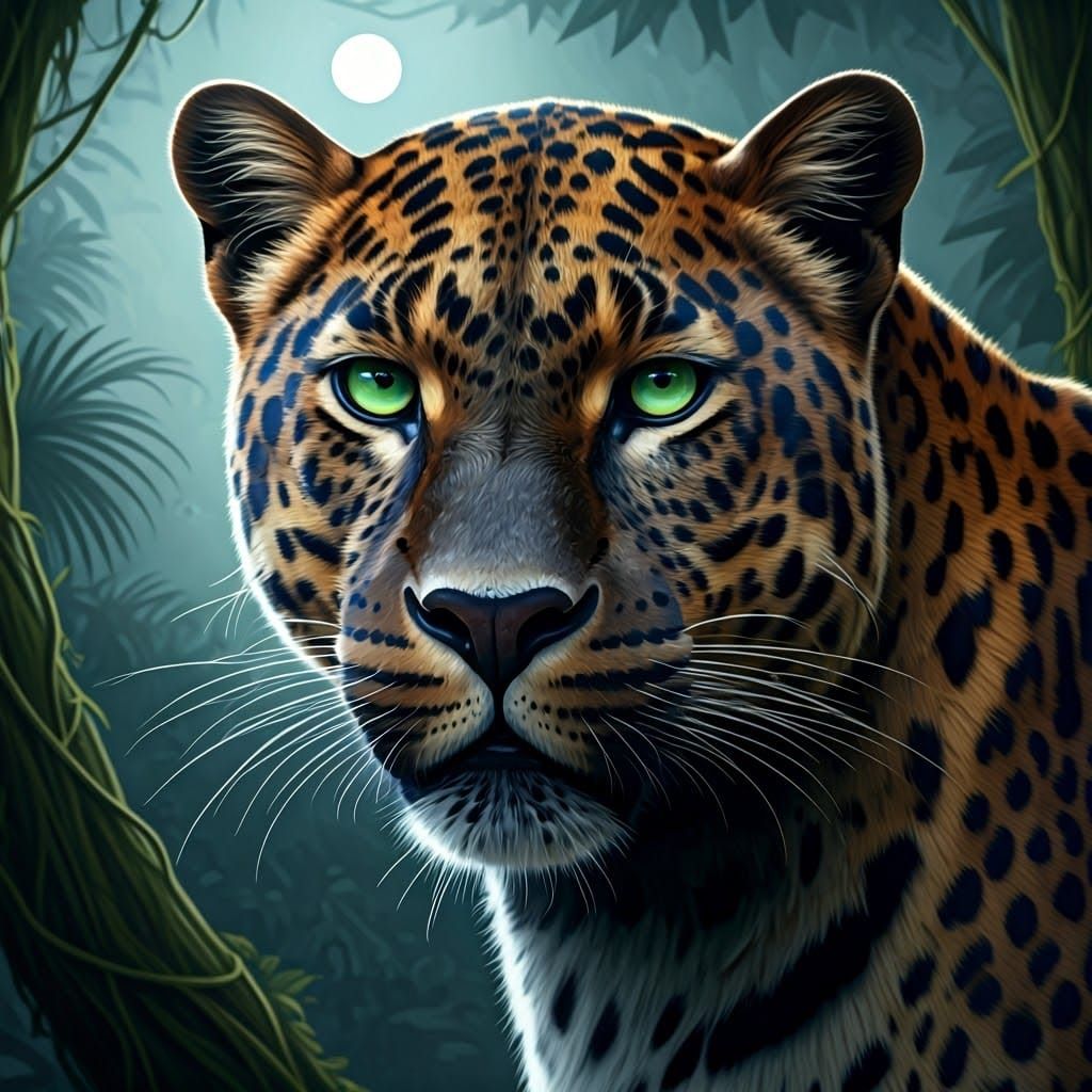 Majestic Black Panther in Moonlit Jungle