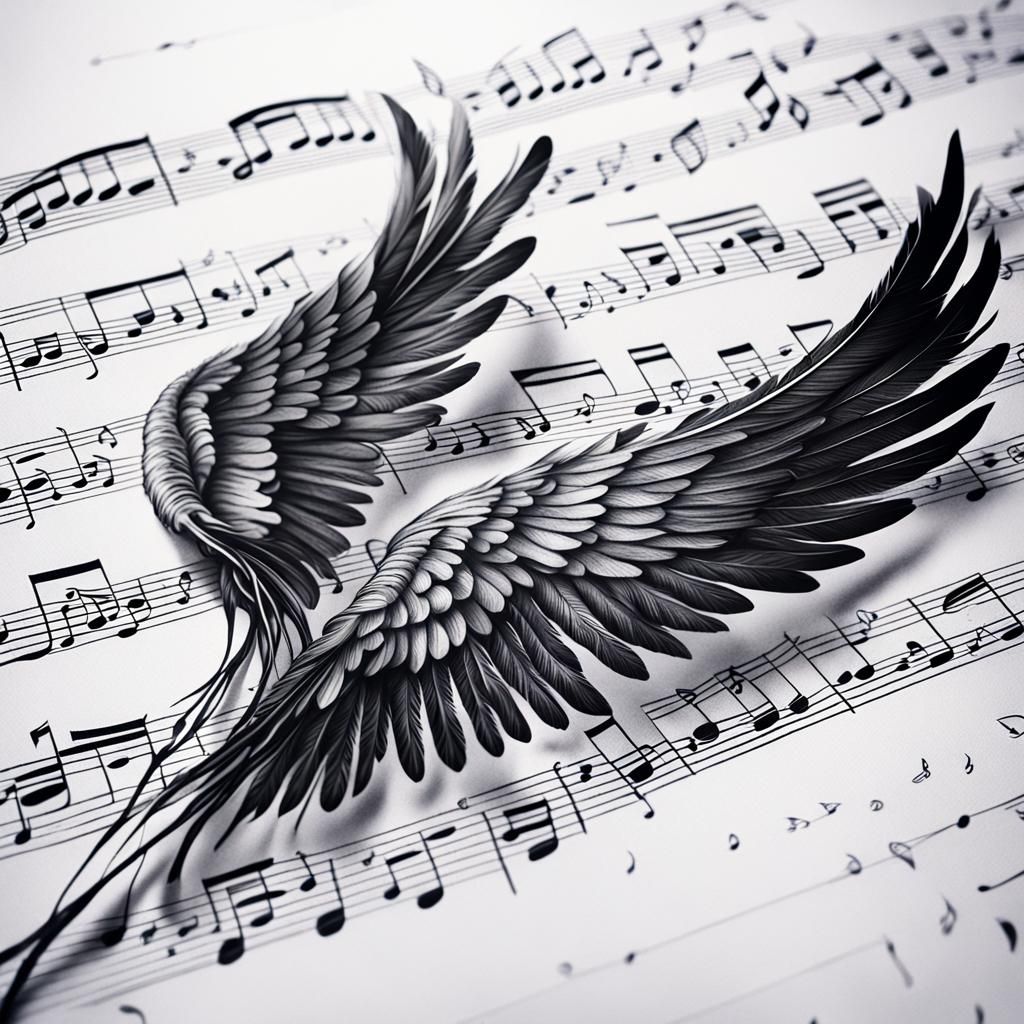 Angel Wings Music Tattoo in Chiaroscuro Style