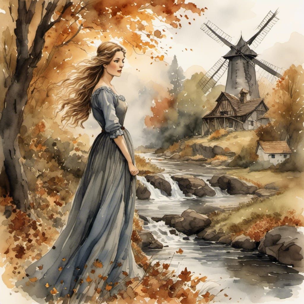 Fairytale Maiden in Enchanting Autumn Landscape