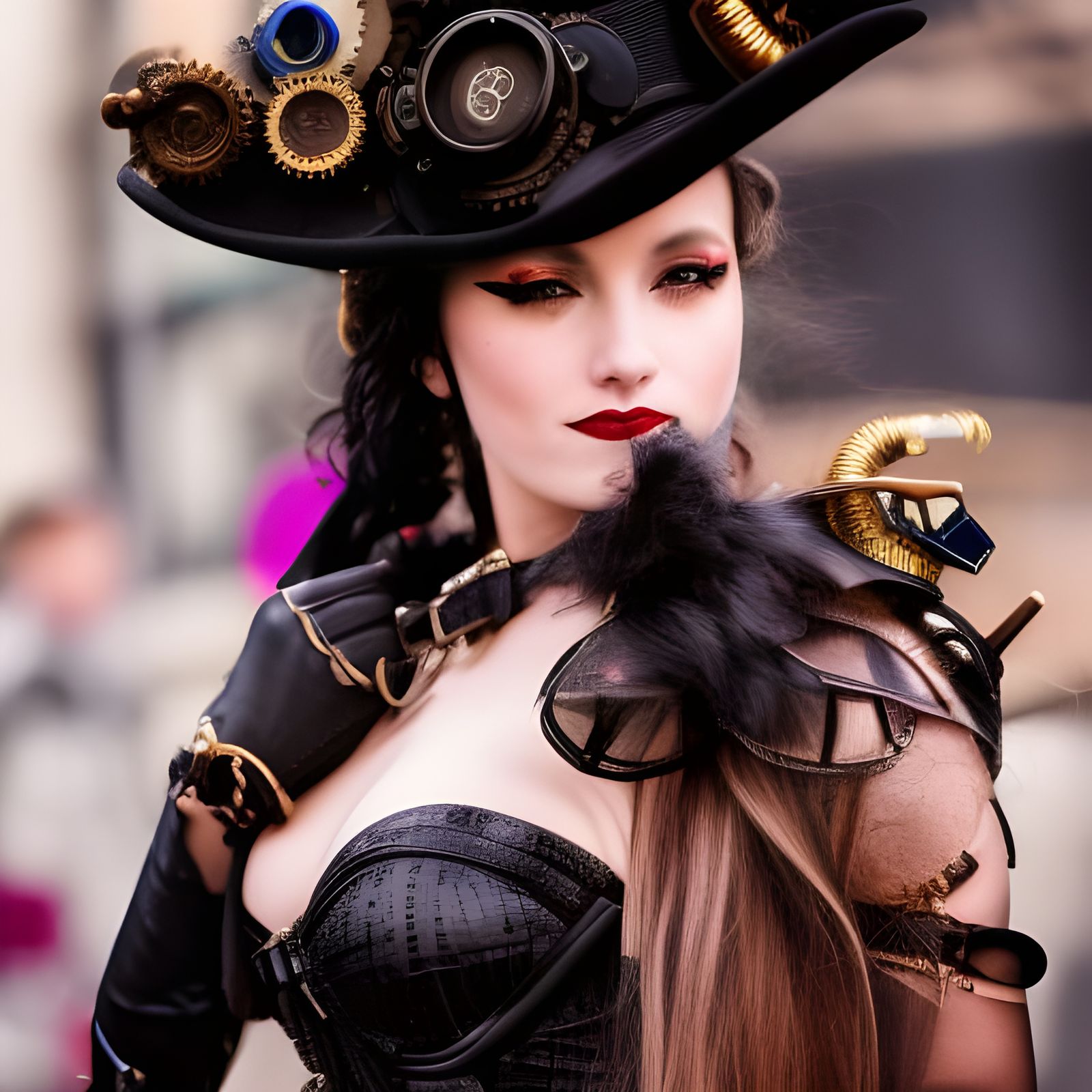 Steampunk Fashion Model in New York, 4K Photo