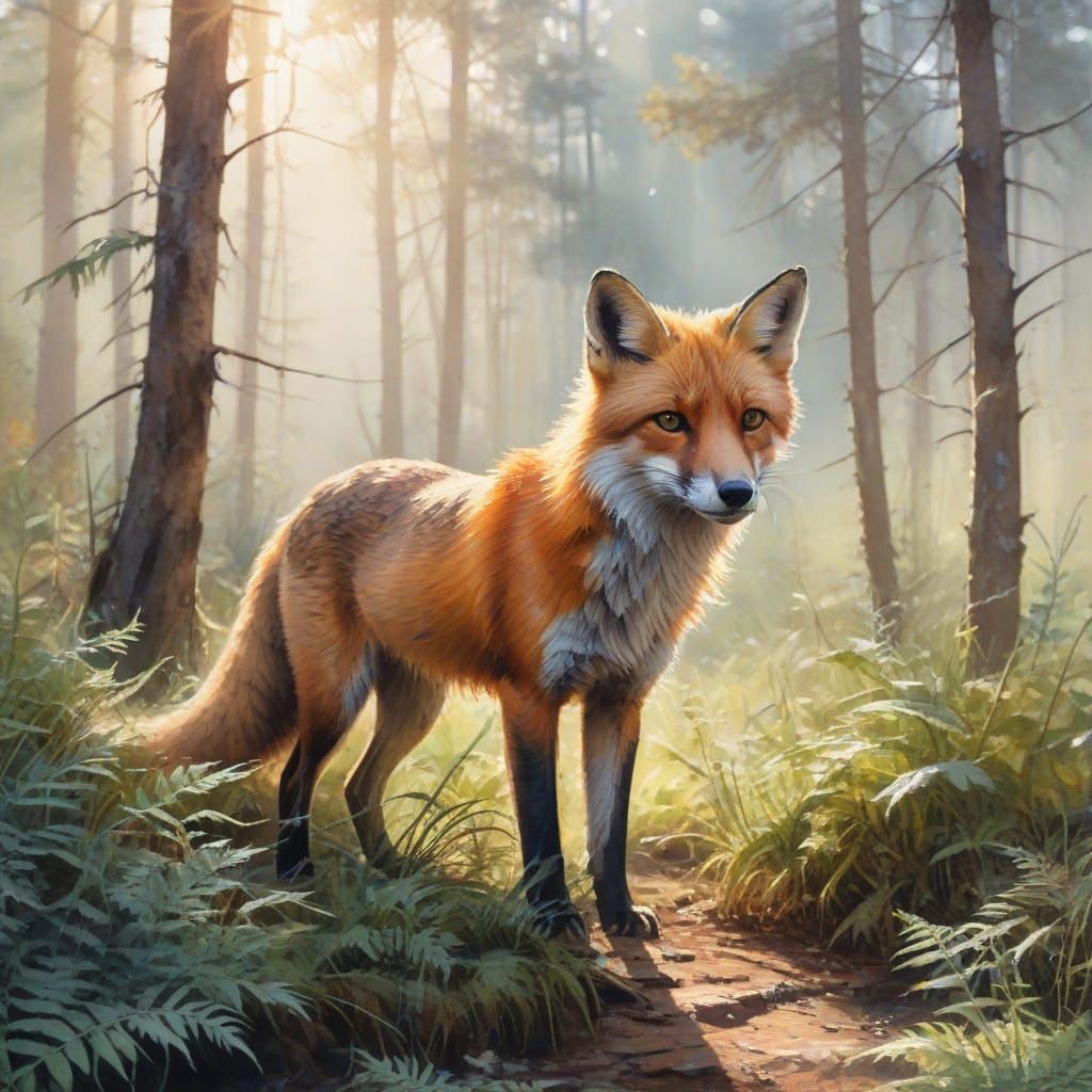 Dew-Kissed Dawn Fox in Vibrant Watercolour