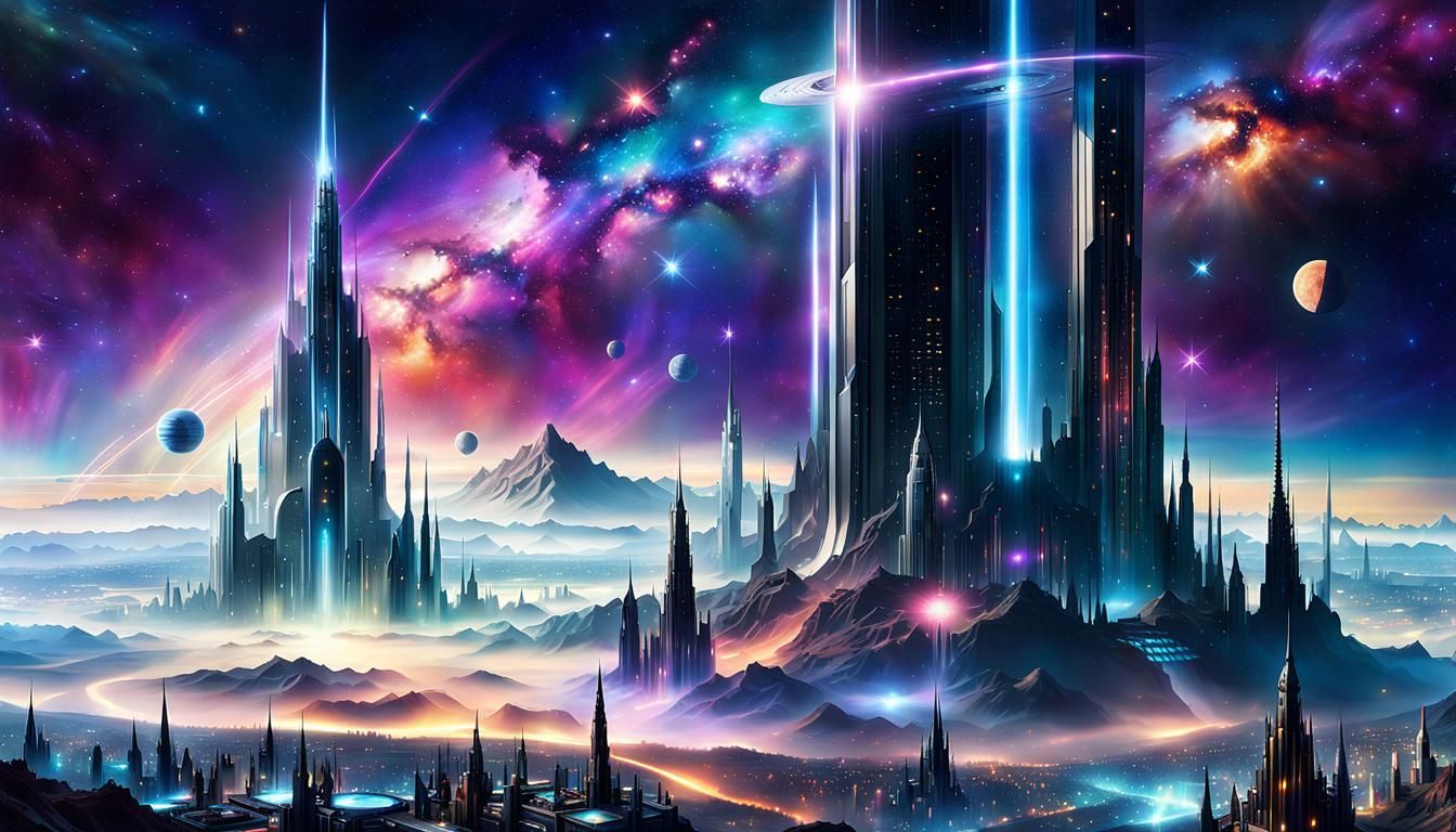 Futuristic City Amidst Mystical Landscape