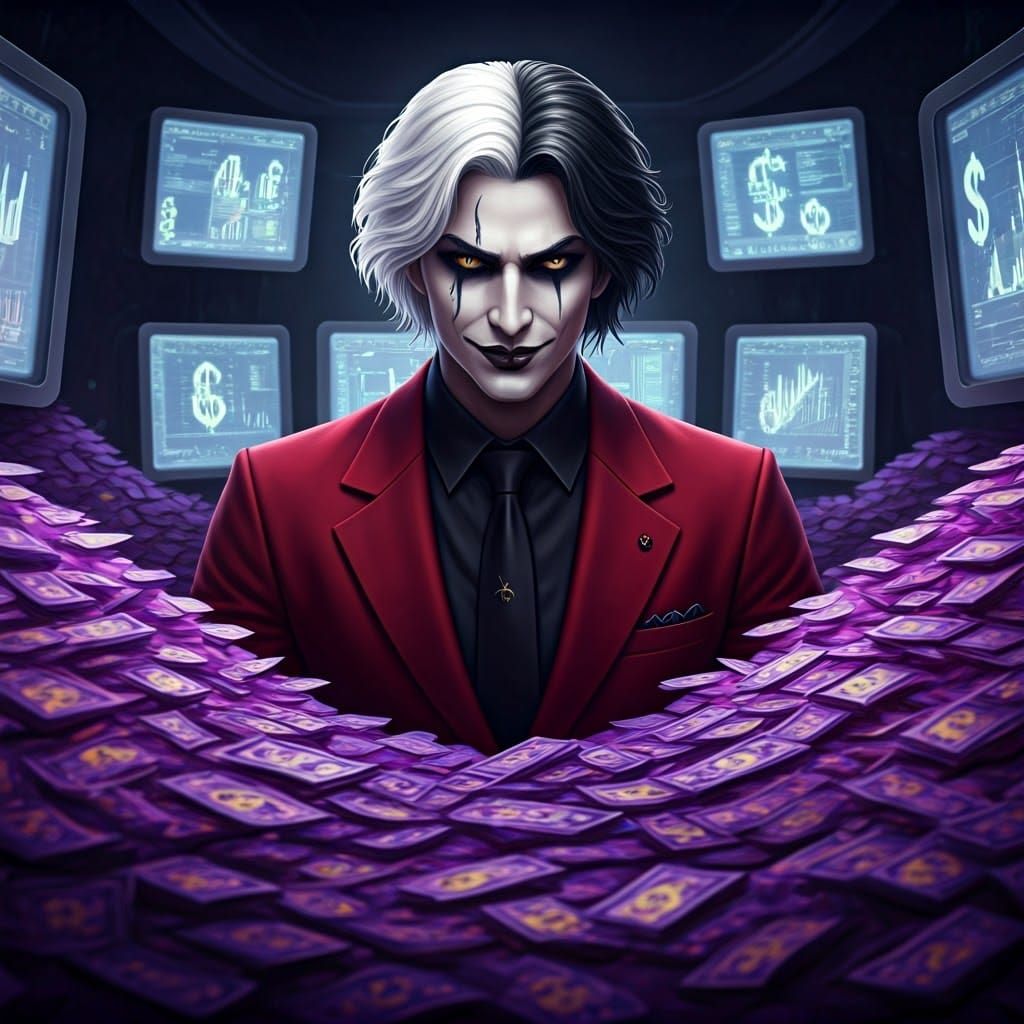 Glamorous Jester Guards Treasure Trove in Luxurious Noir Sty...