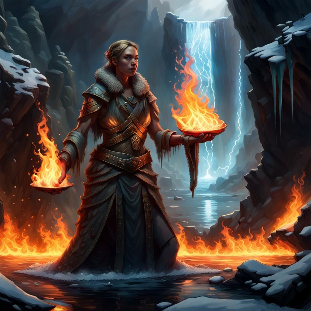 Fire Magic People in a Frozen World