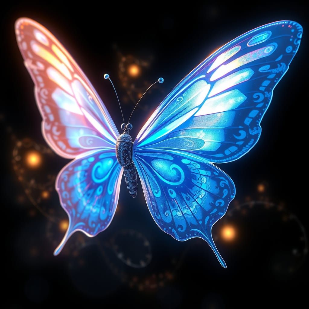 Mystical Blue Winged Fairy Butterfly in Shimmering Light