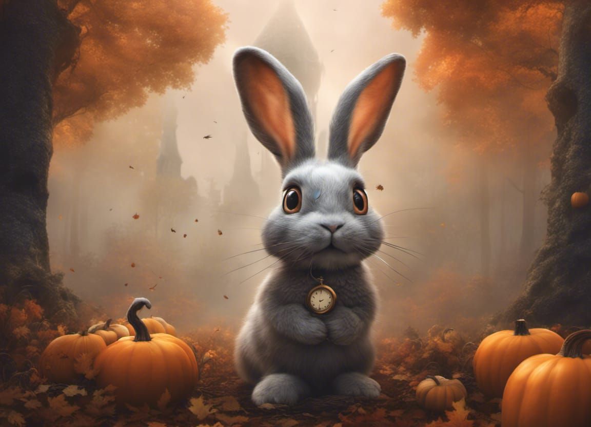 Cute Rabbit in Autumn Forest: Cinematic Digital Art