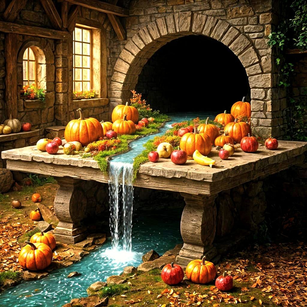 Abundant Autumn Harvest Unfolding on Stone Table