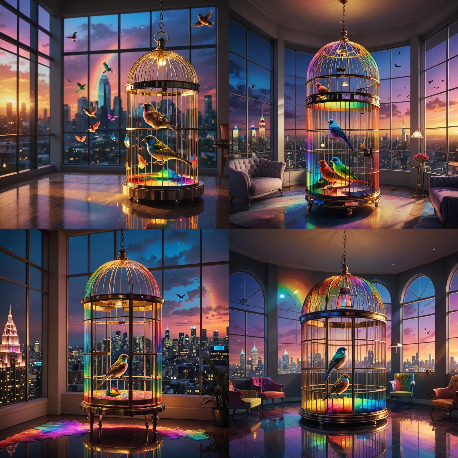 Rainbow Birdcage Radiates in Modern Penthouse