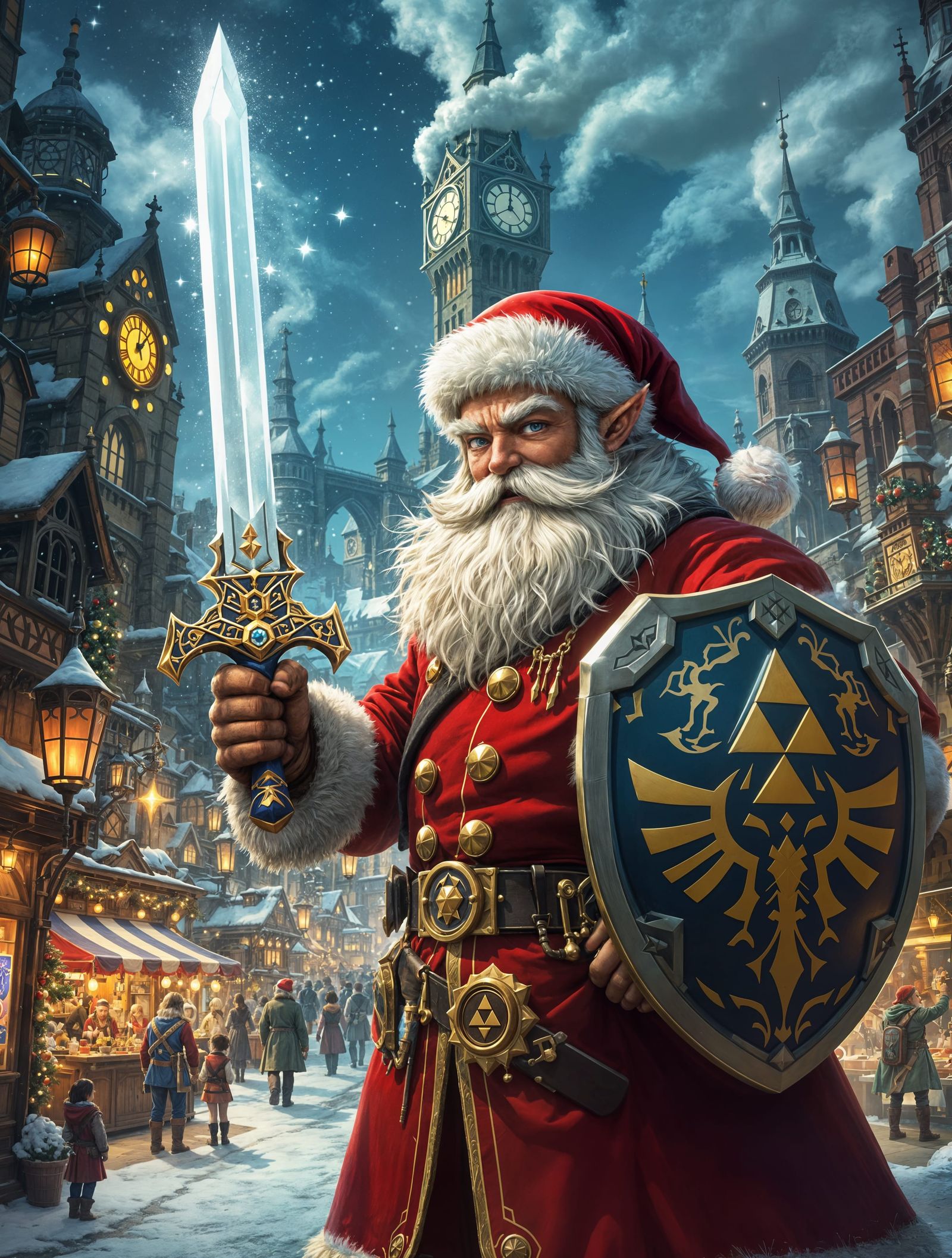 Santa Claus Wields Master Sword in Steampunk Fantasy