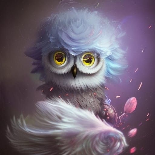 Fluffy Chibi Cloud Owl in Pastel Colors