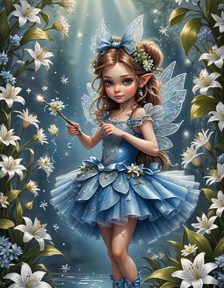 Whimsical Dwarf Fairy with Magic Wand, Airbrush Painting