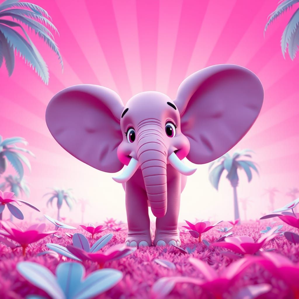 Psychedelic Pink Elephant in Looney Tunes Style