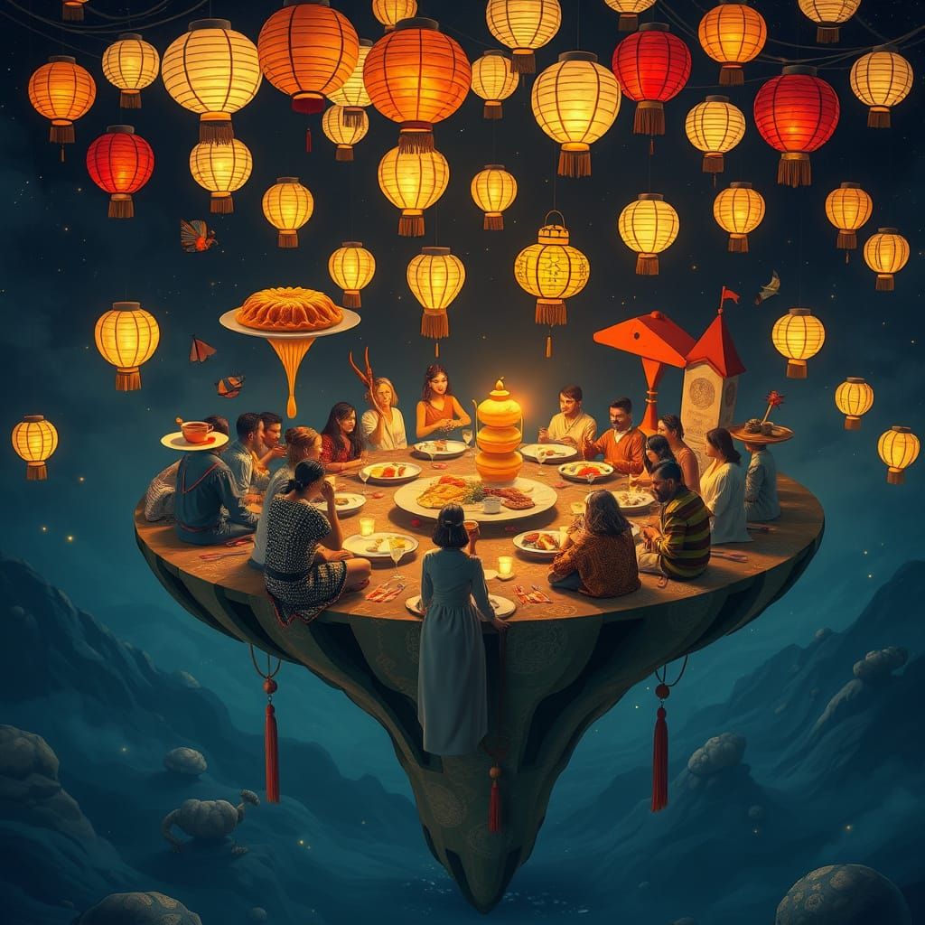 Whimsical Midnight Feast on a Mystical Island