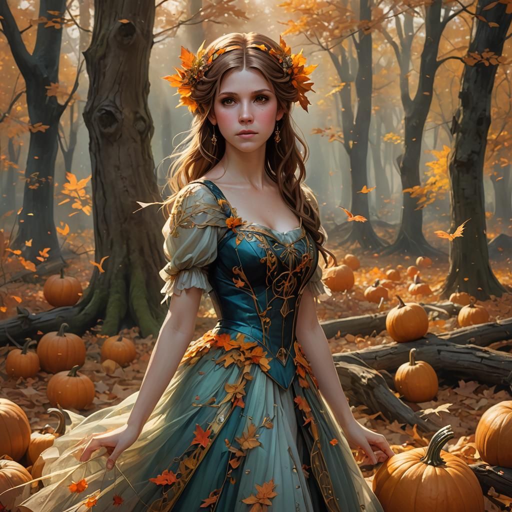 Fairy Princess in Autumn Woods, Hyperdetailed Portrait