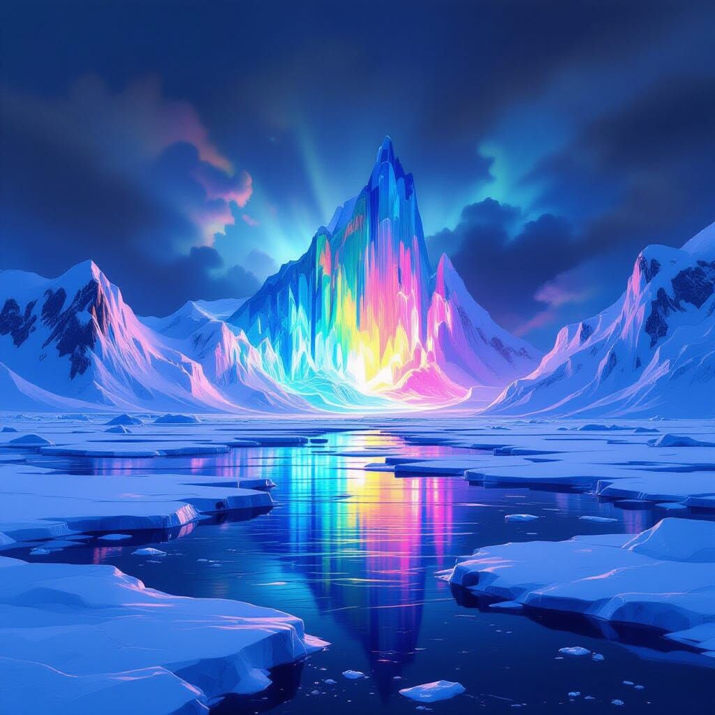 Rainbow Arctic Glaciers Under Gothic Ice Architecture